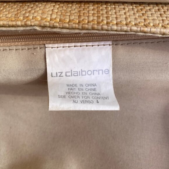 Liz Claiborne Black Tan Woven Wicker Straw Bag Shoulder Purse - Picture 11 of 15